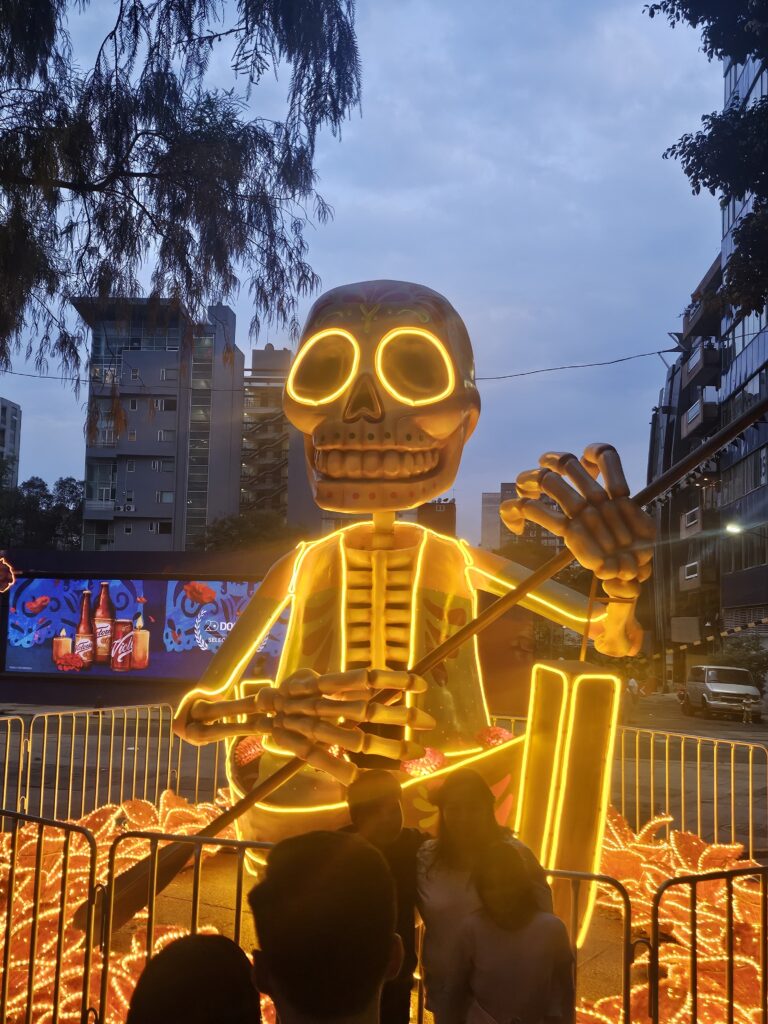 Día de los Muertos decor in the streets of Mexico City