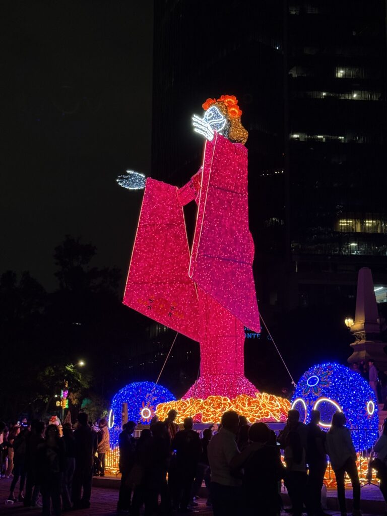 Día de los Muertos decor in the streets of Mexico City