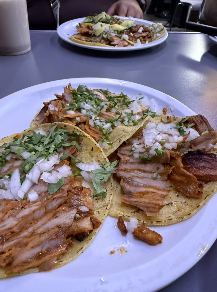 Had tacos and lots of different sauce options in Chinampita Reforma, Mexico City, Mexico