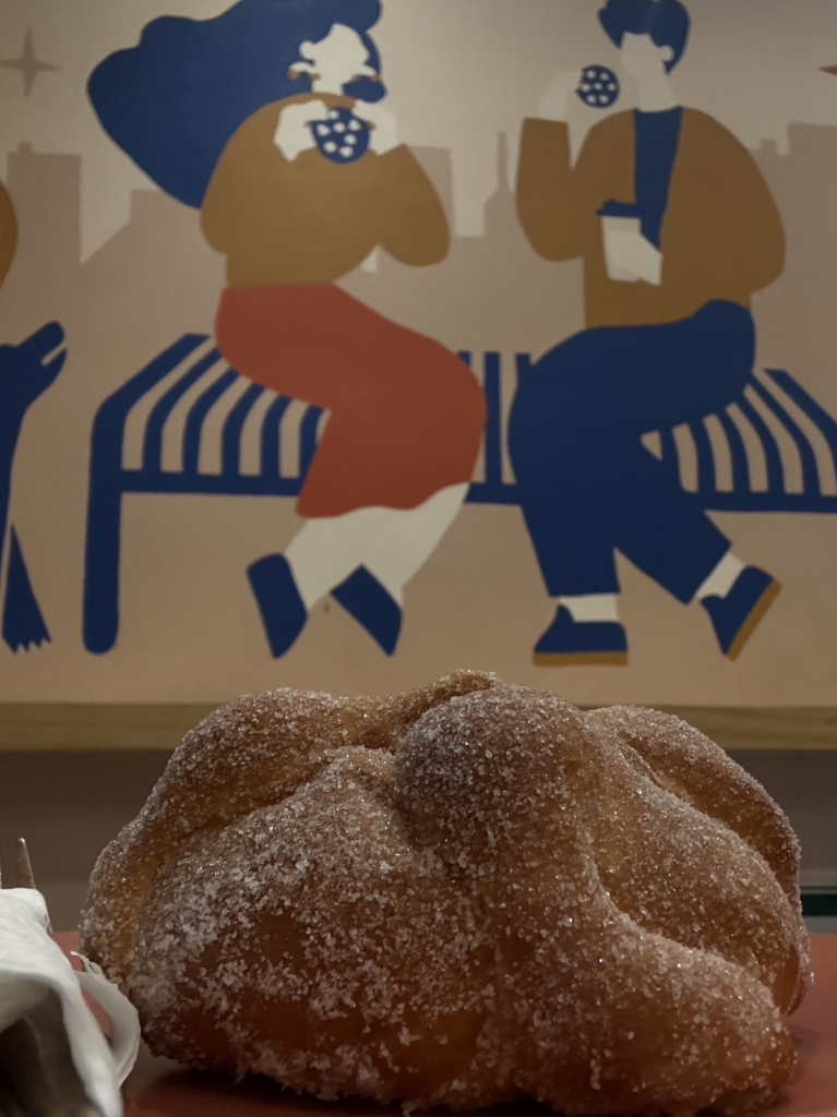 Taller Masa coffee shop in Mexico City, Mexico, Roma Norte town, pan de muerto and coffee